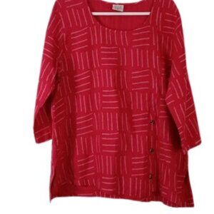 Vintage Click By Color Me Cotton Womens Tunic Top Fuchsia Pink Linen XL  Fuchsia